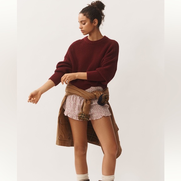 NWT Anthropologie Pilcro Crew-Neck Waffle Sweater in Wine Sz M - Picture 5 of 7